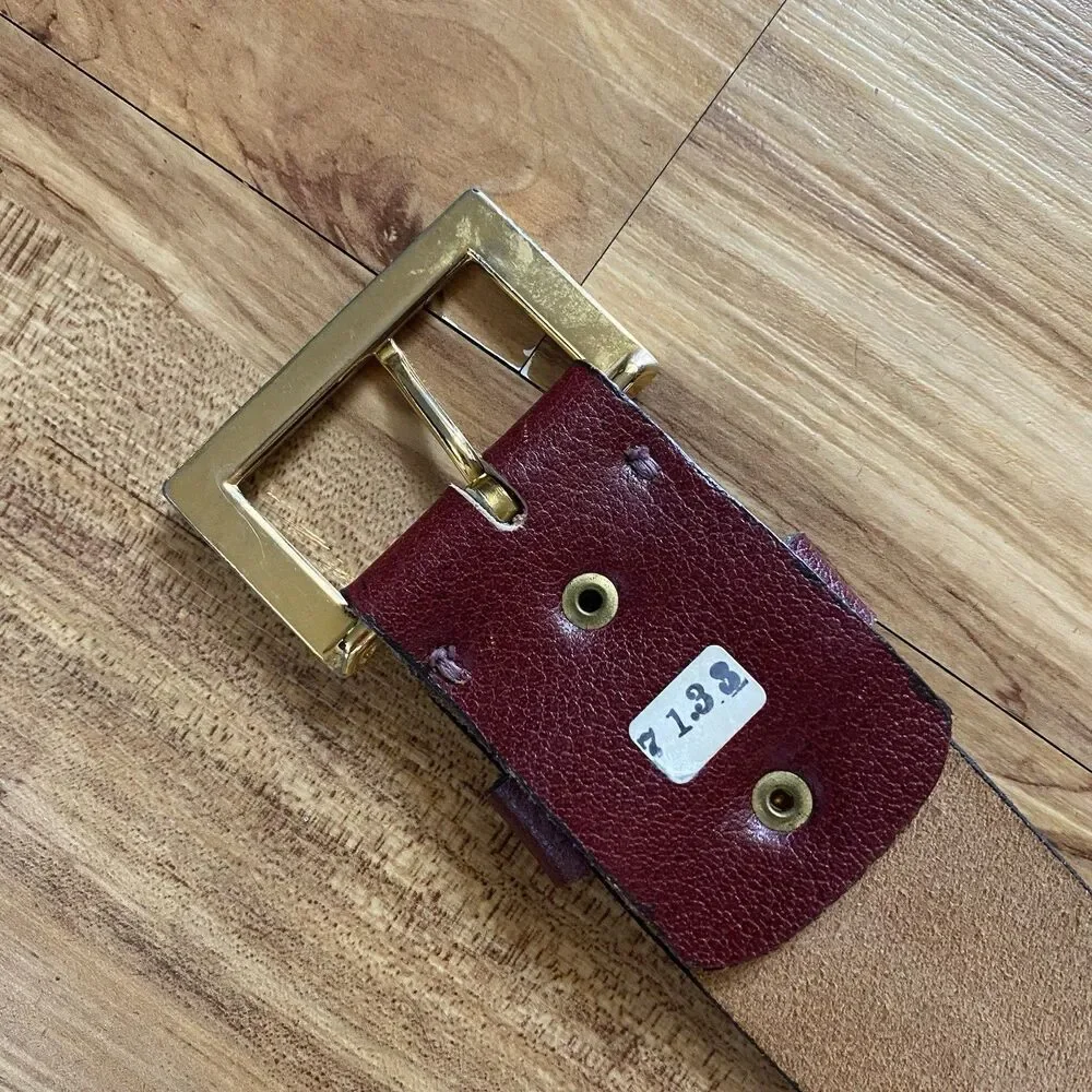 VTG Mens Sz 40 Saffiano Red Pebbled Leather Dressy Casual Work Belt Gold Buckle